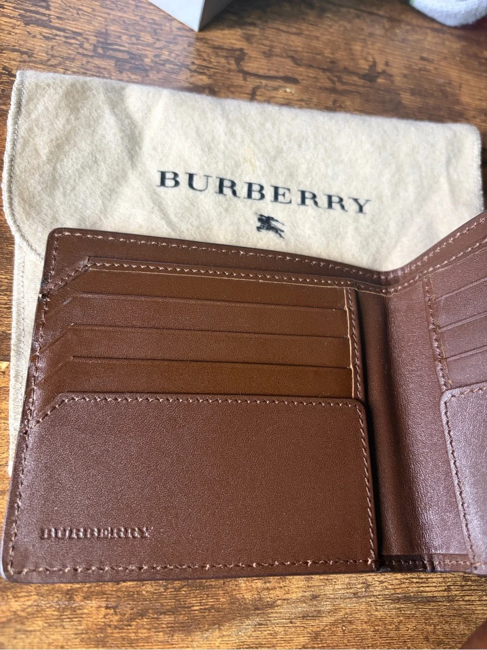 Burberry Men’s Two-Tone Brown Leather Card Holder Wallet